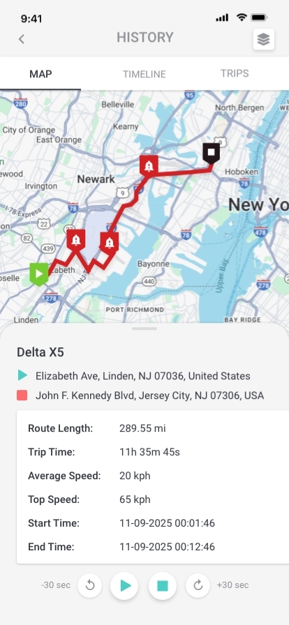 GPSLive Previously taken routes history