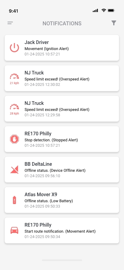 GPSLive available alerts to get notified instantly